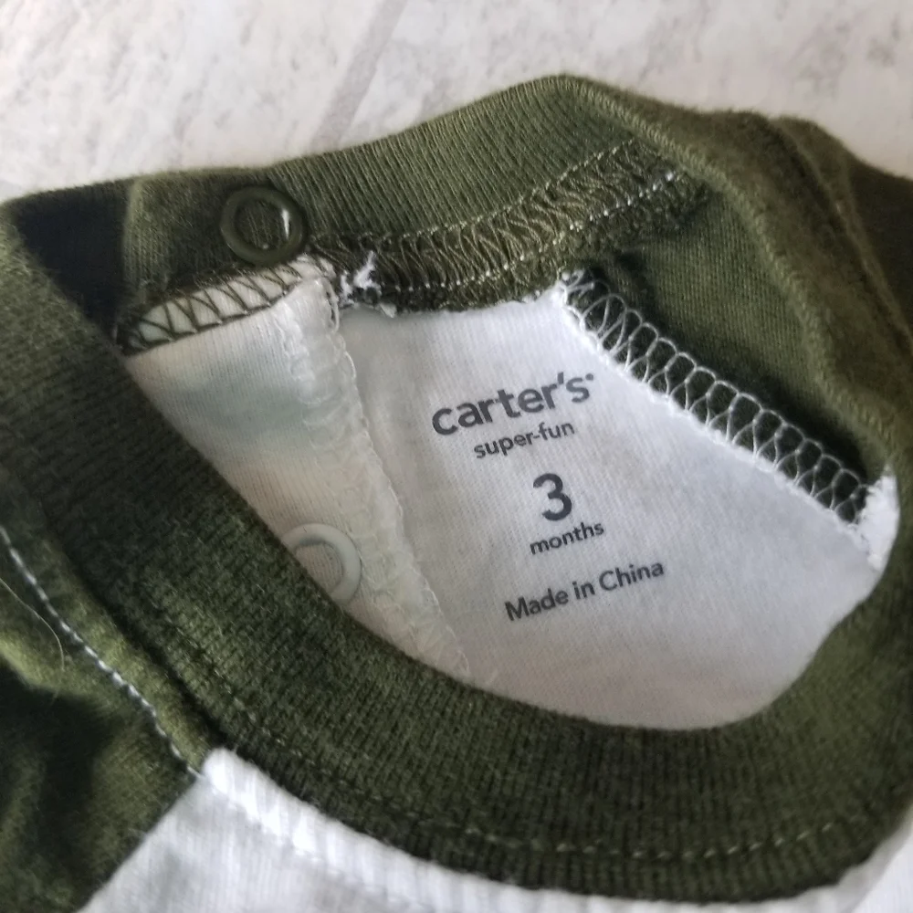 Born to Explore Carter's 3 mo olive green and yellow short/shirt set